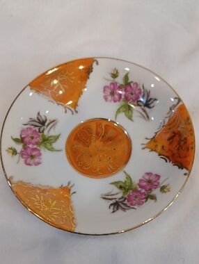 Vintage China Saucer Purple Floral Design w/orange & Gold Gilded Accents GoldRim